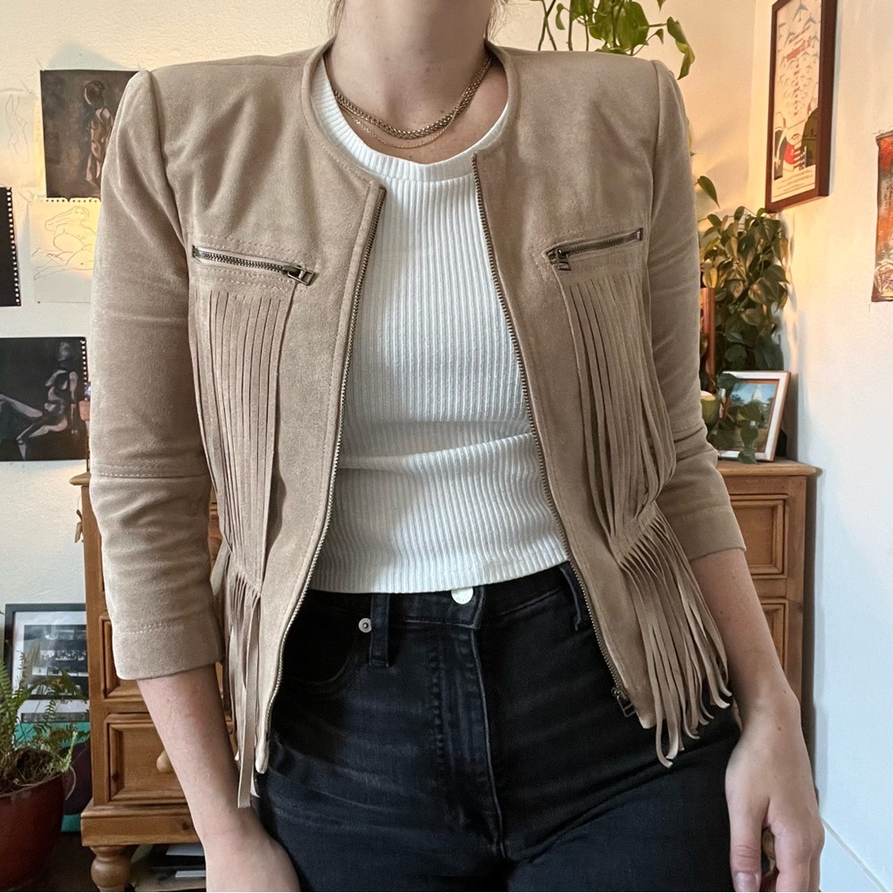 BCBG Suede Fringe Jacket